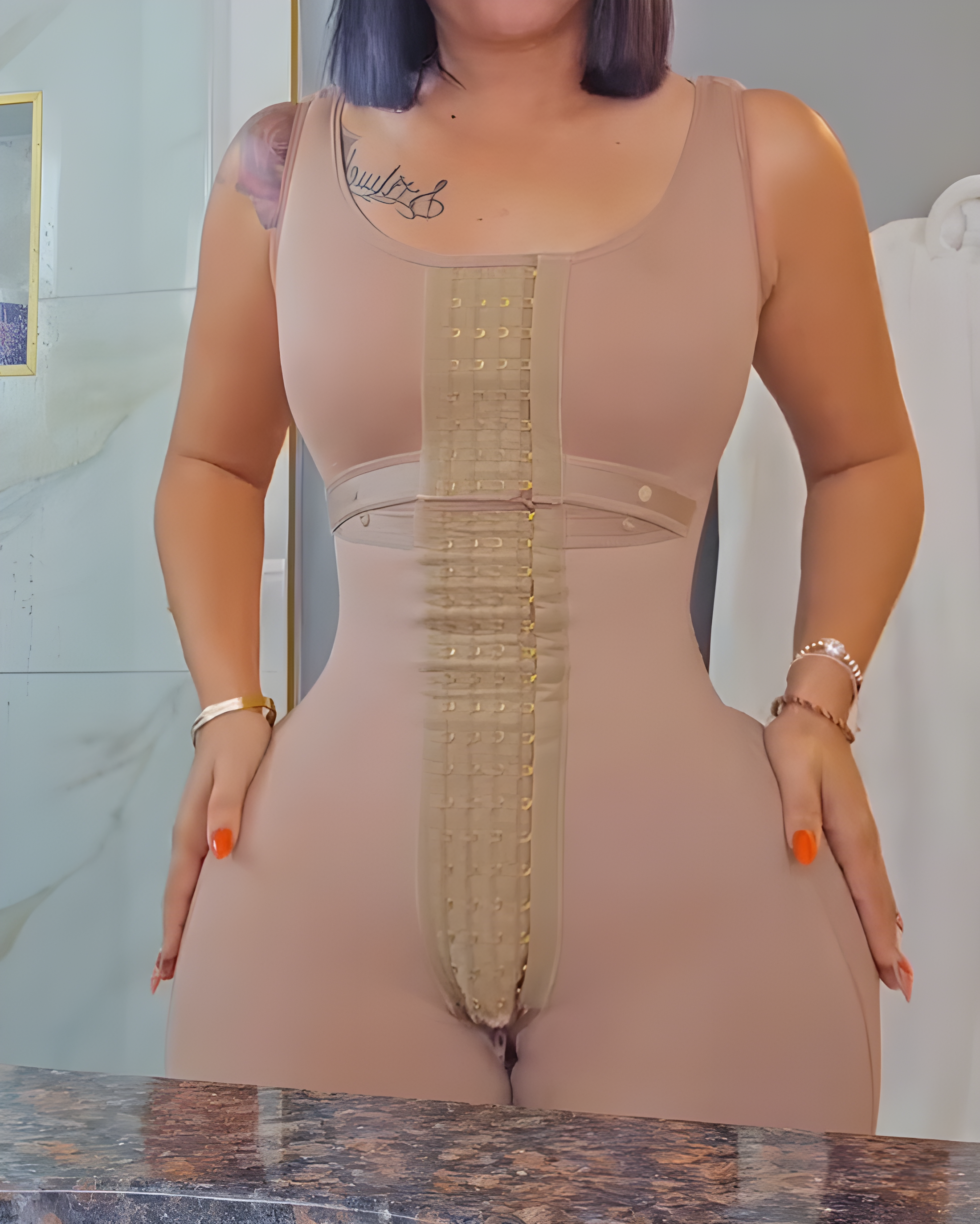 4-Rows Hook and Eye Strong Shaping Body Shaper RosyBrown