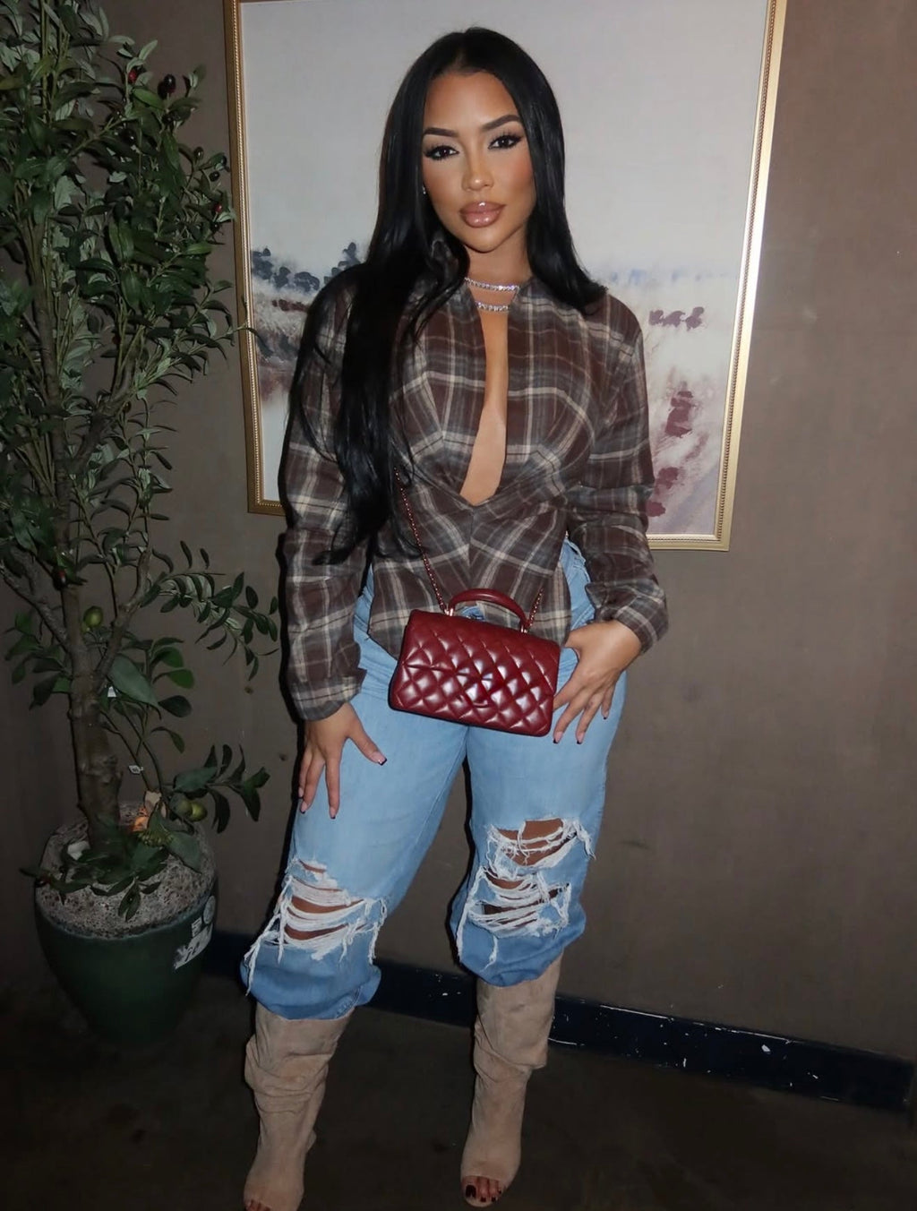 Plaid Lover Cinched Top
