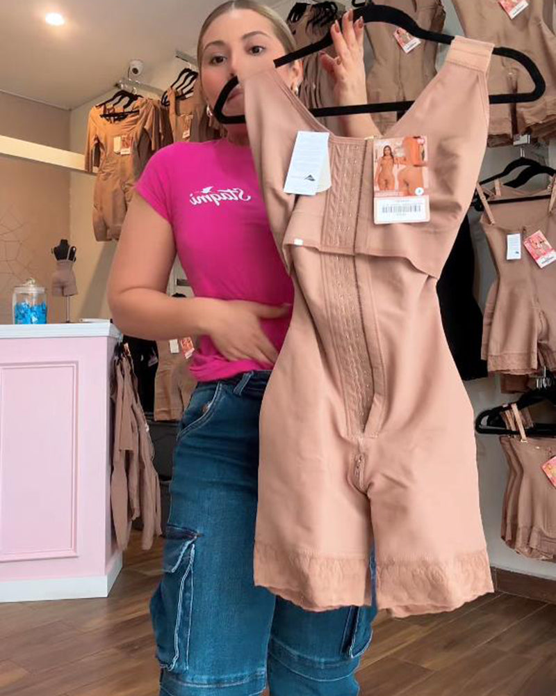 Buttoned Full Body Butt Lift Shaping Garment RosyBrown