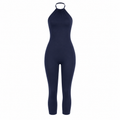 Vkai Navy Blue Backless Casual Romper