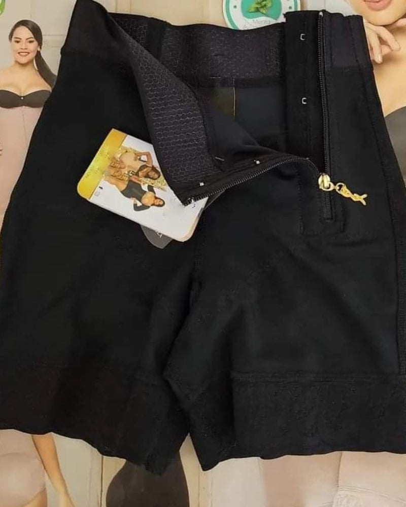 High Waist Side Zipper Butter Lifter Faja Shorts Black