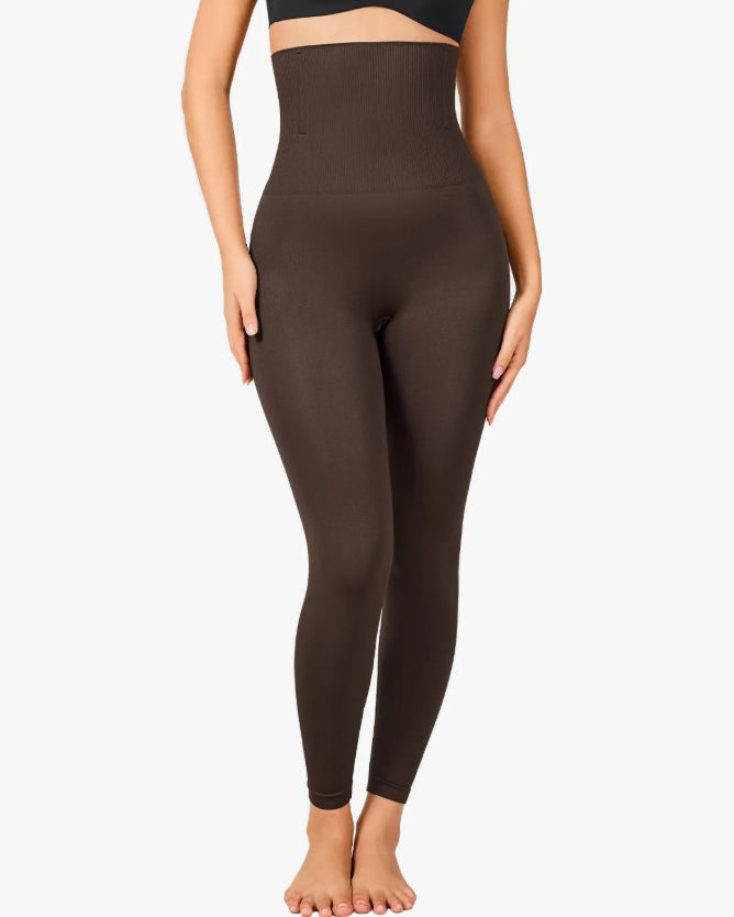 High-Waisted Abdominal Compression Tummy Control Pants Brown