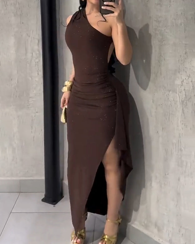 Women's Side-Slit Off-Shoulder Sparkling Bodycon Dress