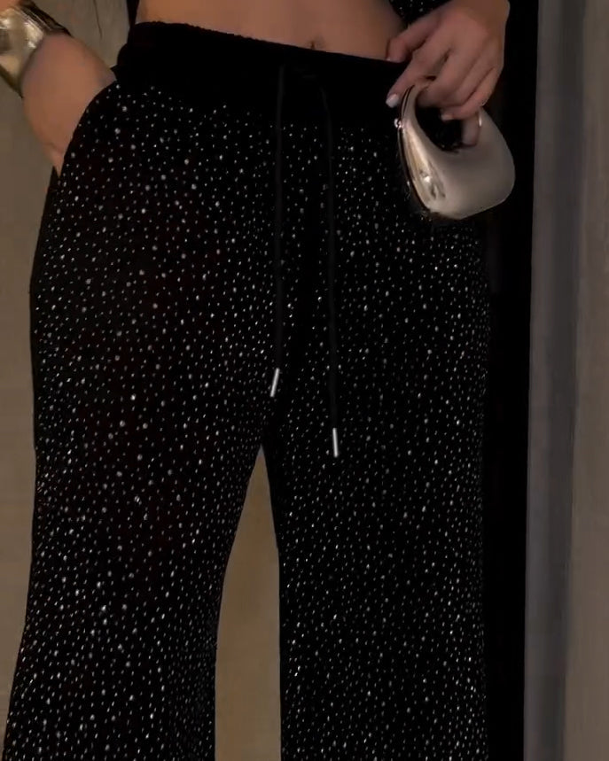 Sparkling Rhinestone Loose Casual 2-Piece Set