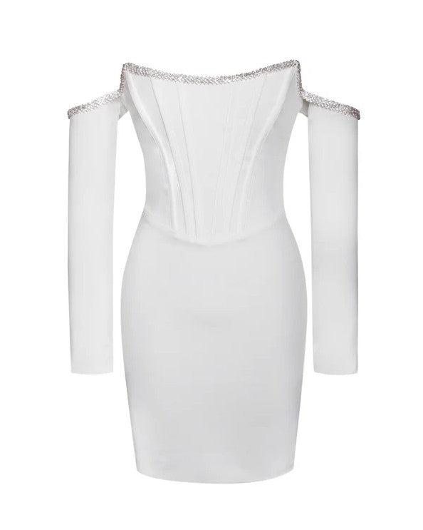 Rhinestone Trim Off-Shoulder Slim Fit Mini Dress