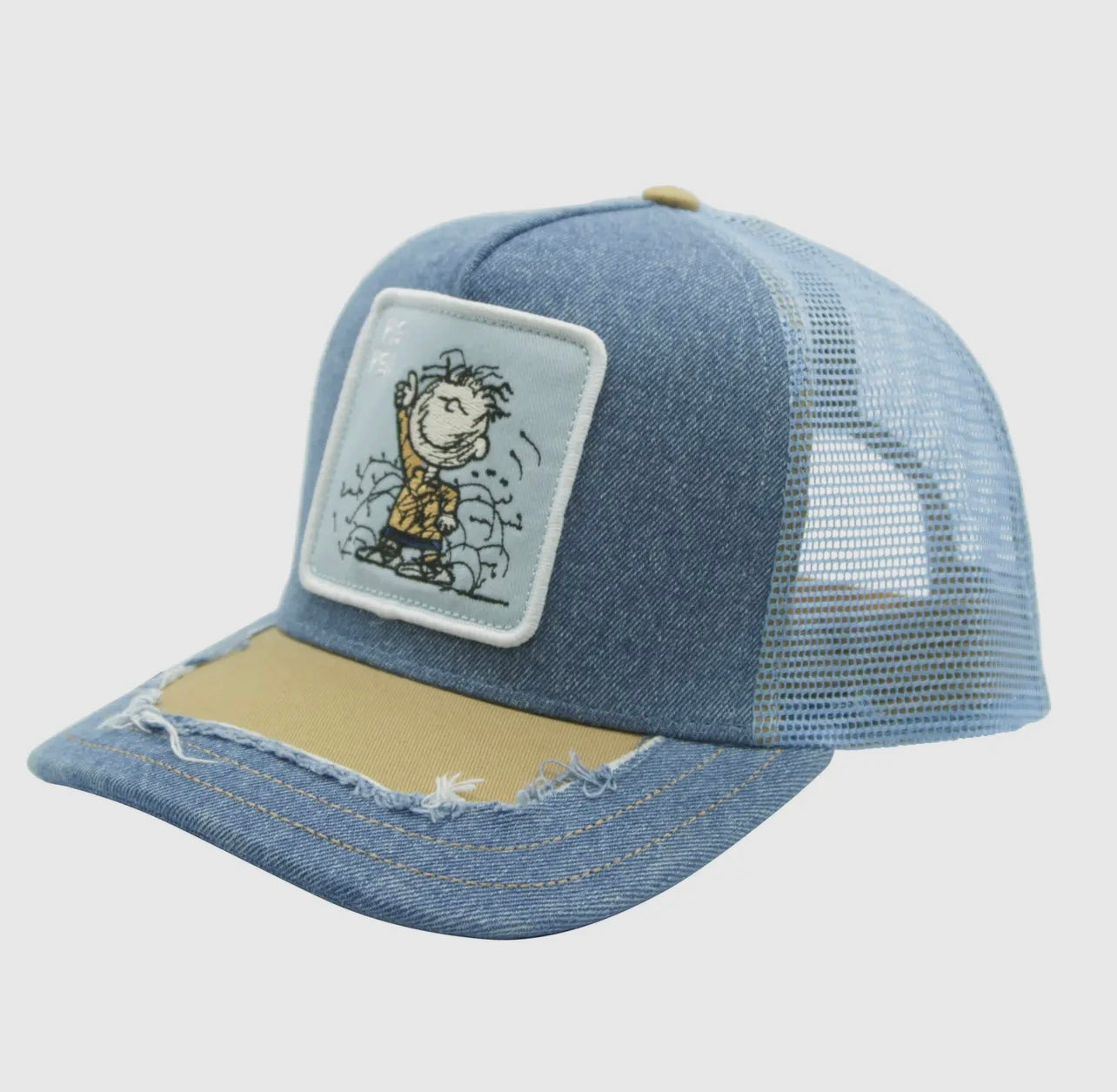 Pig Pin Ripped Peanuts Baddie Trucker Hat Pig Pen Denim