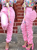 Solid Ruched Pants--Clearance Pink S