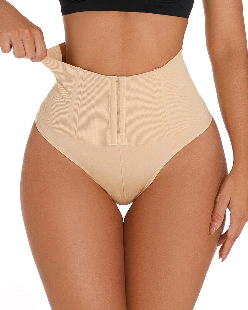 High Waist Seamless Single Breasted Shaping Thong Tan
