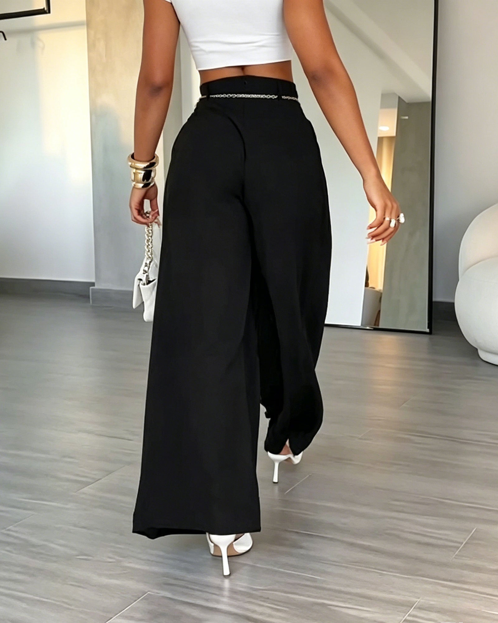High-Waisted Pleated Wide-Leg Pants