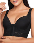 Women Back Support Front Hook Closure Full Cup Push Up Bra Black