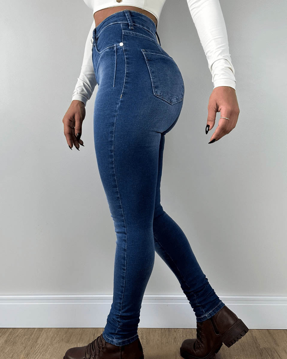 High Waist Calca Jeans Brun