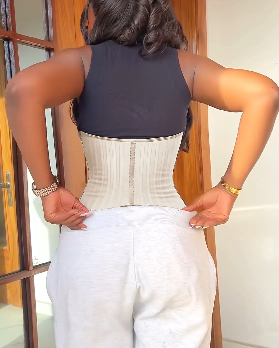 High Compression Steel Curve Zipper Waist Trainer Beiges