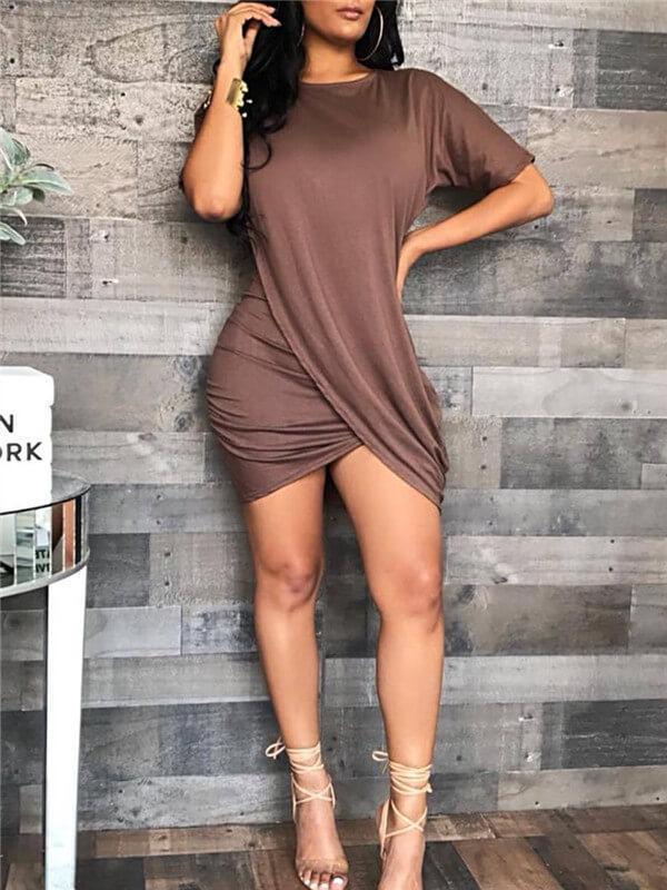 Basic Tulip Mini Dress Coffee