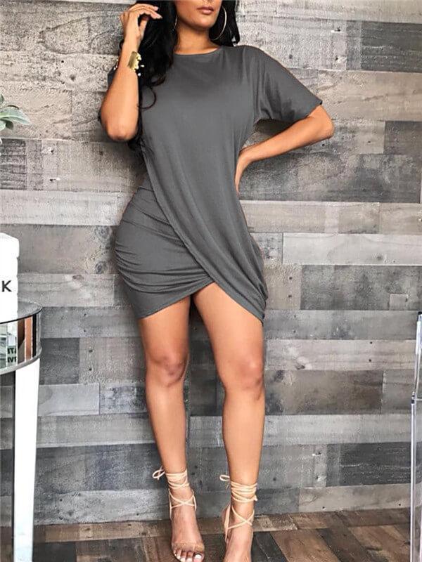 Basic Tulip Mini Dress Gray