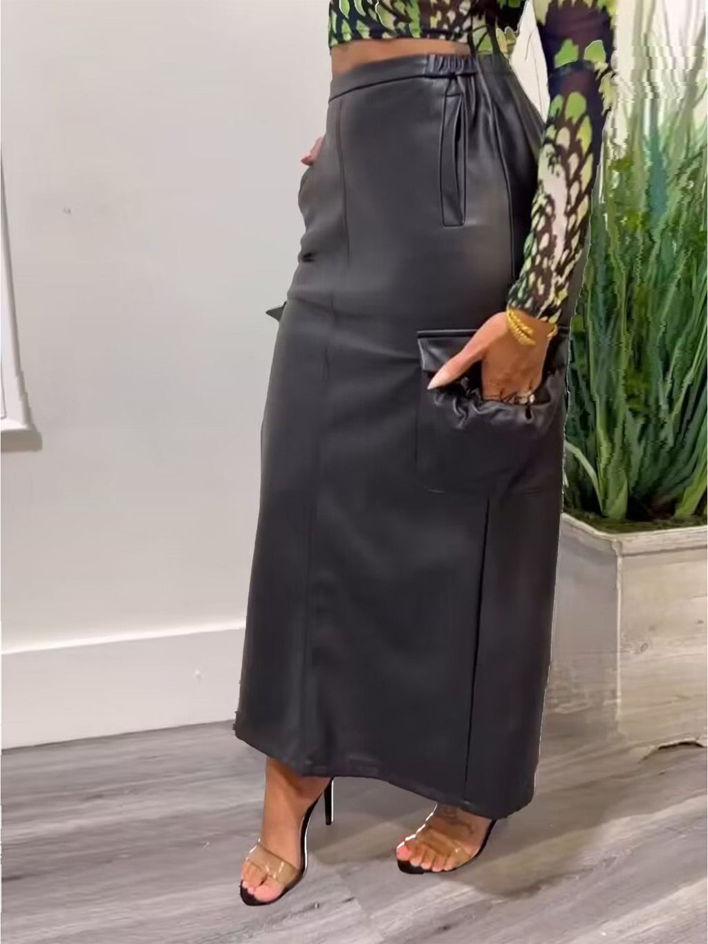 Faux Leather Cargo Skirt--Clearance