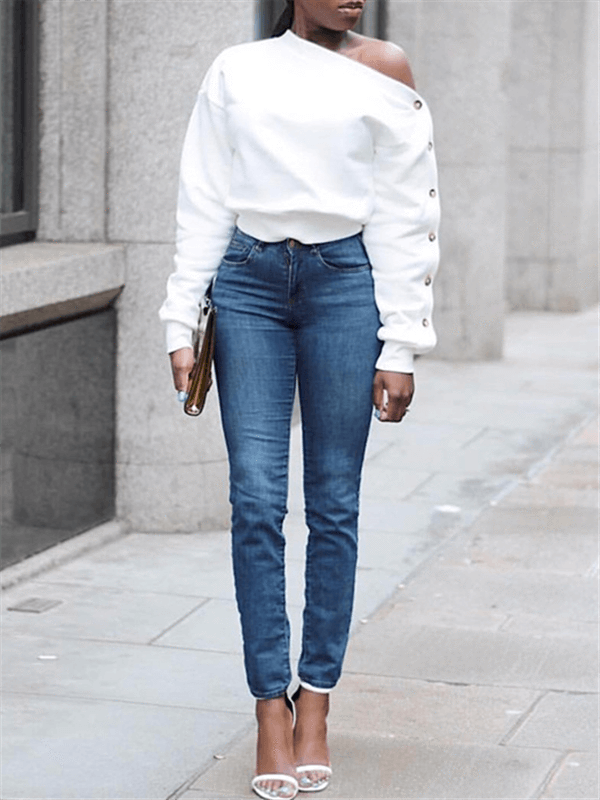 Boat-Neck Button-Sleeve Top