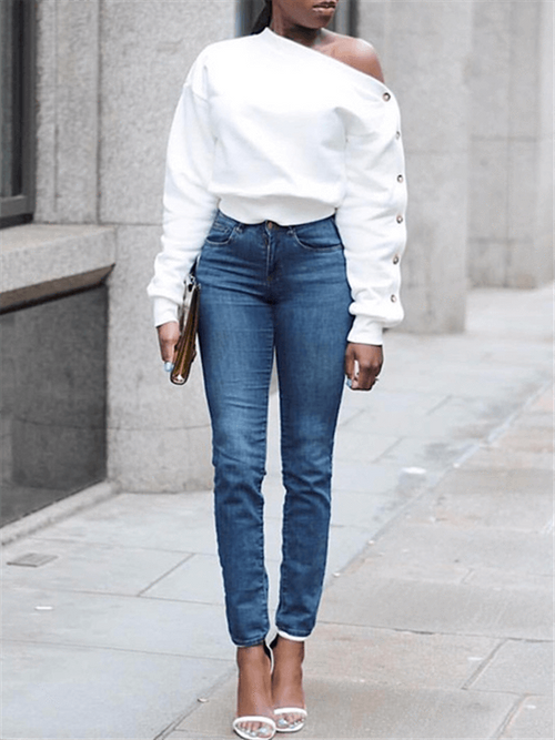 Boat-Neck Button-Sleeve Top