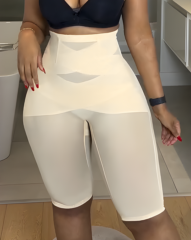Sheer Mesh Tummy Control Mid- Length Shaper Pants Beiges