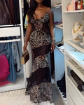 Sexy Sleeveless Leopard Print Patchwork Slip Dress Peru