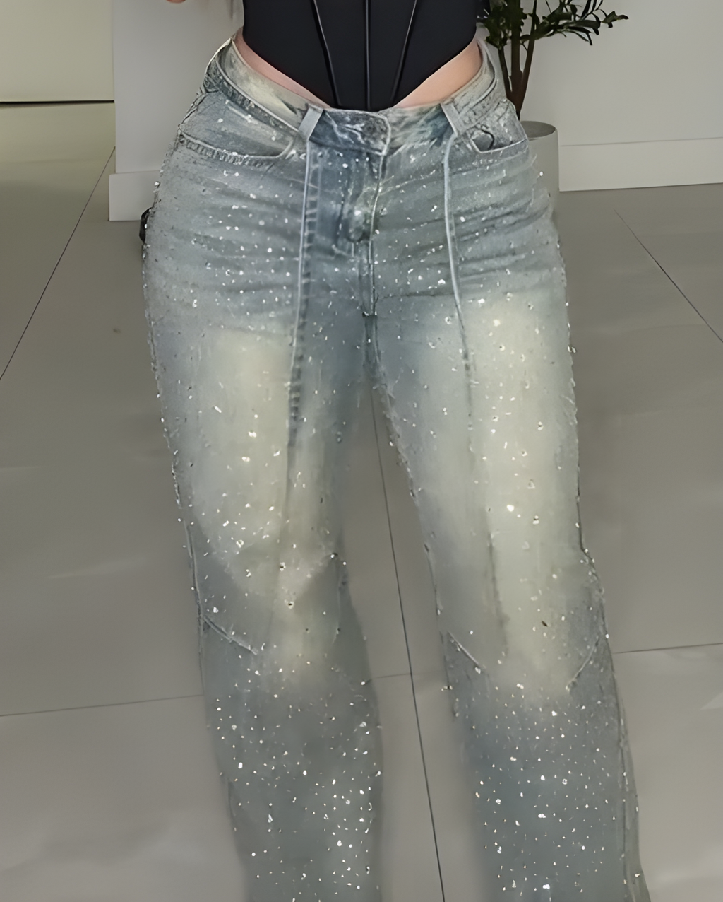 Fashion Rhinestone Straight Leg Jeans