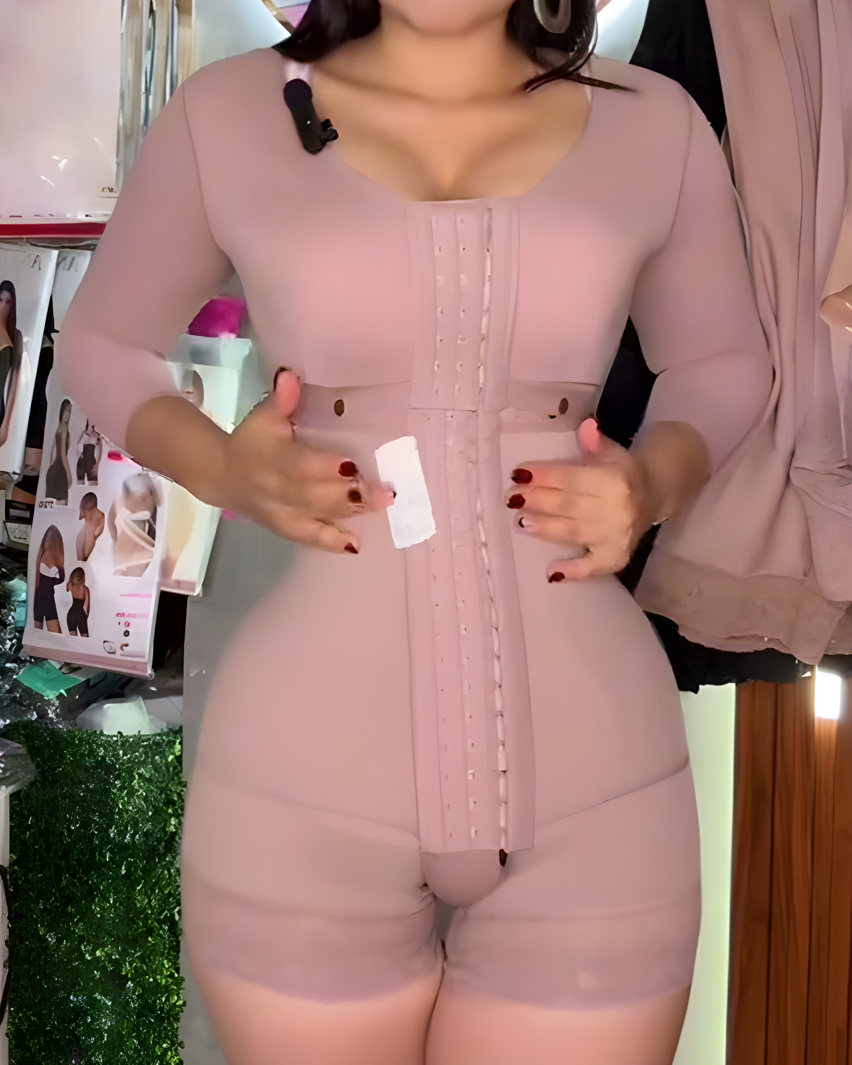 Long-Sleeved 3-Row Hook Eye Tummy Control Shapewear