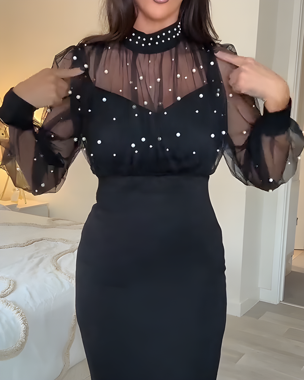 Women's Beaded Mesh Bodycon Dress