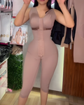 3-Rows Hook Eye Sleeveless Mid-Length Full-Body Shapewear RosyBrown