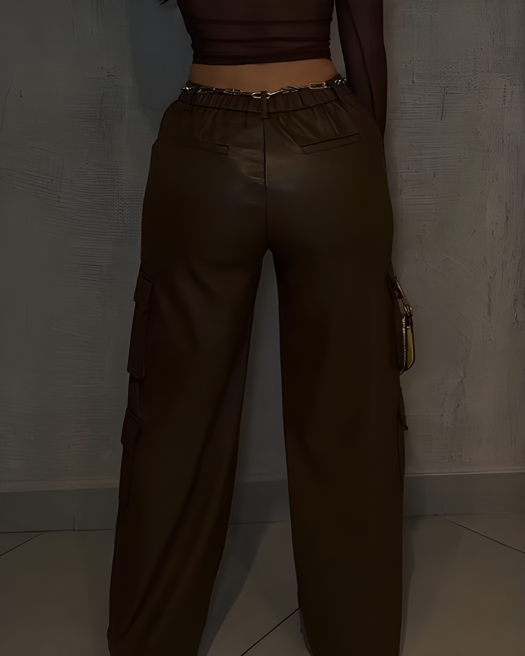 Fashion Cargo Style Wed-Leg Leather Pants