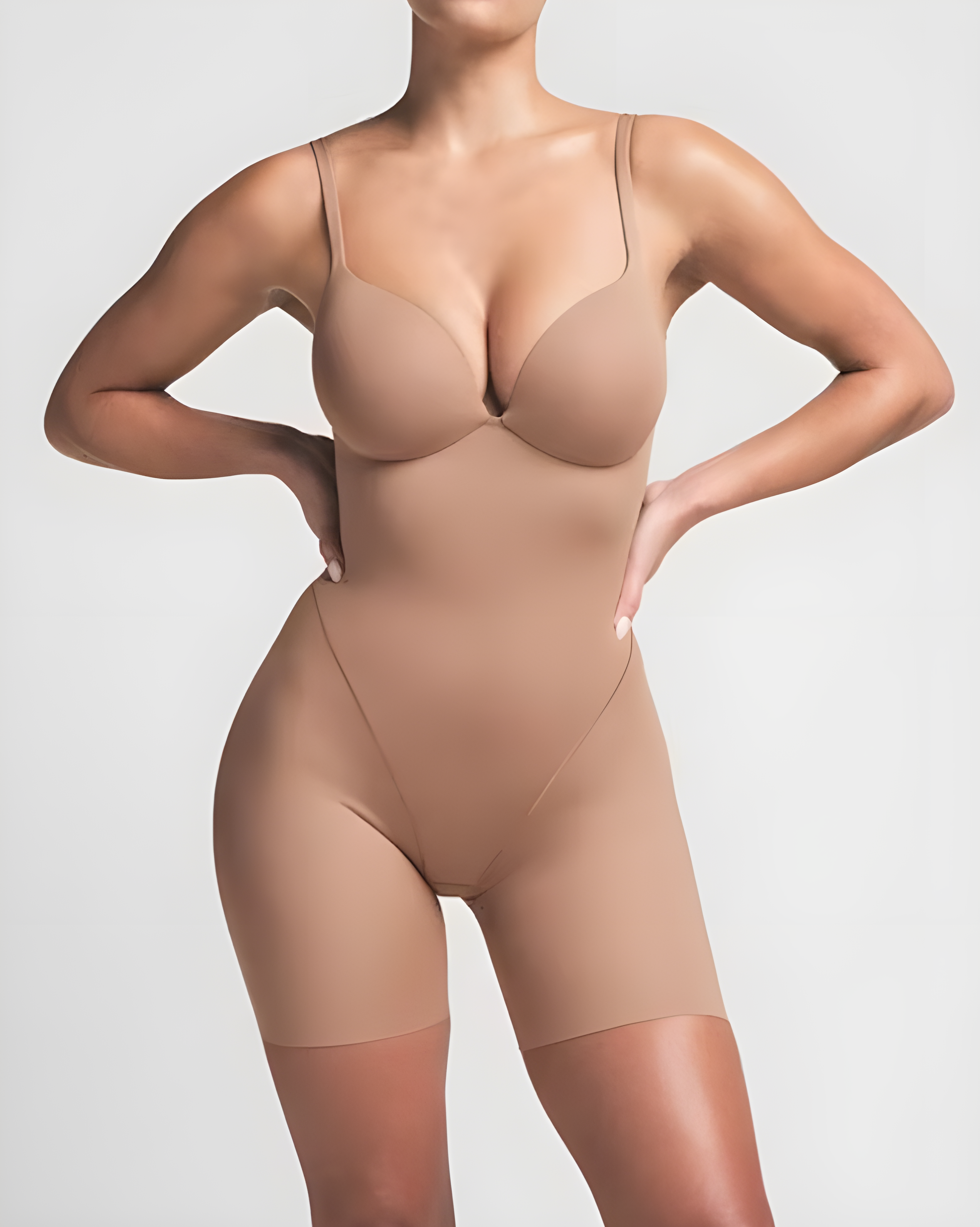 V-Neck Seamless Butt Ehance Shapewear RosyBrown