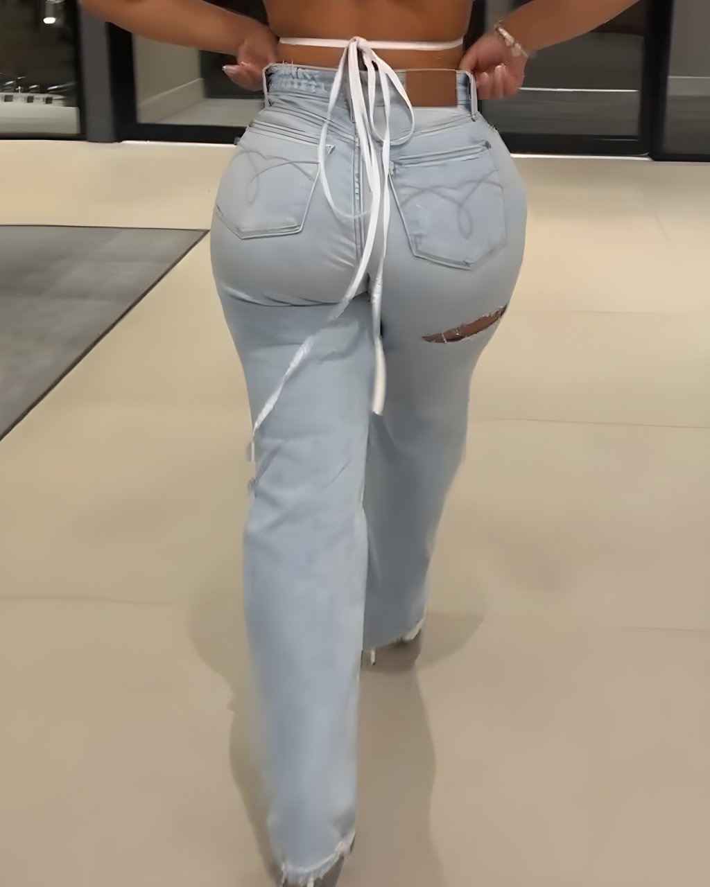 Women's Slim-Fit Ripped Wide-Leg Jeans