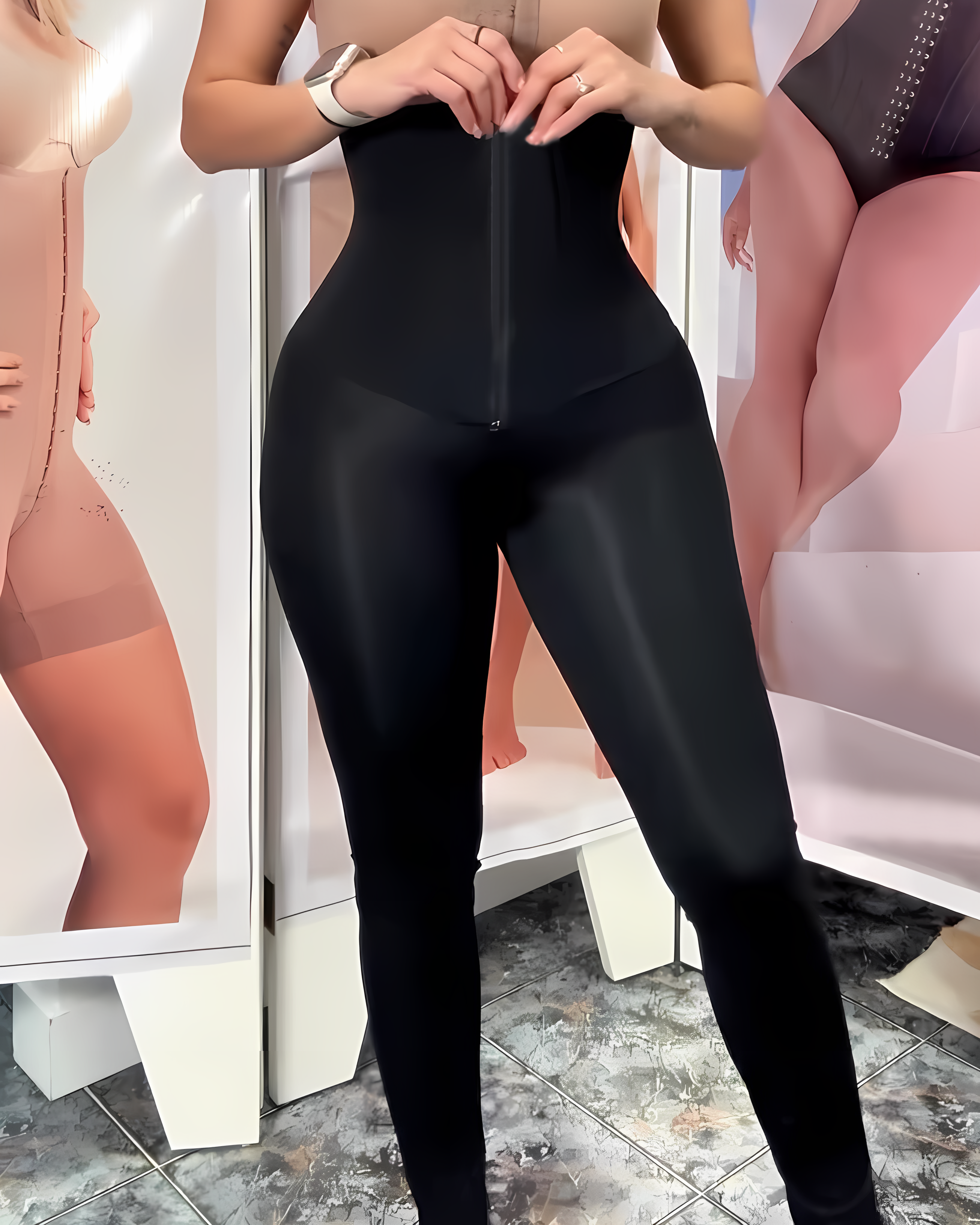 Front Zip Tummy Sculpting Shaping Pants Black