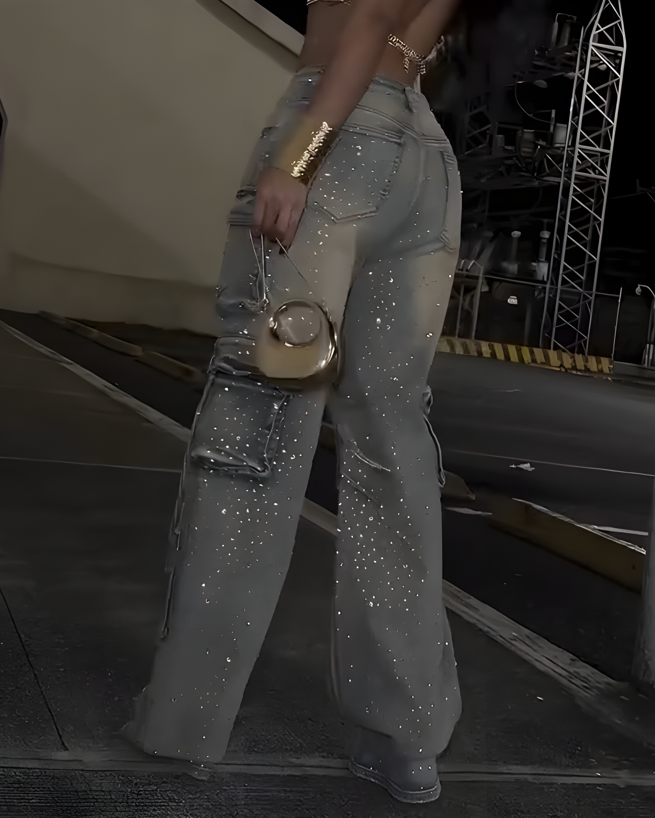 Women's Cargo Style Rhinestone Jeans