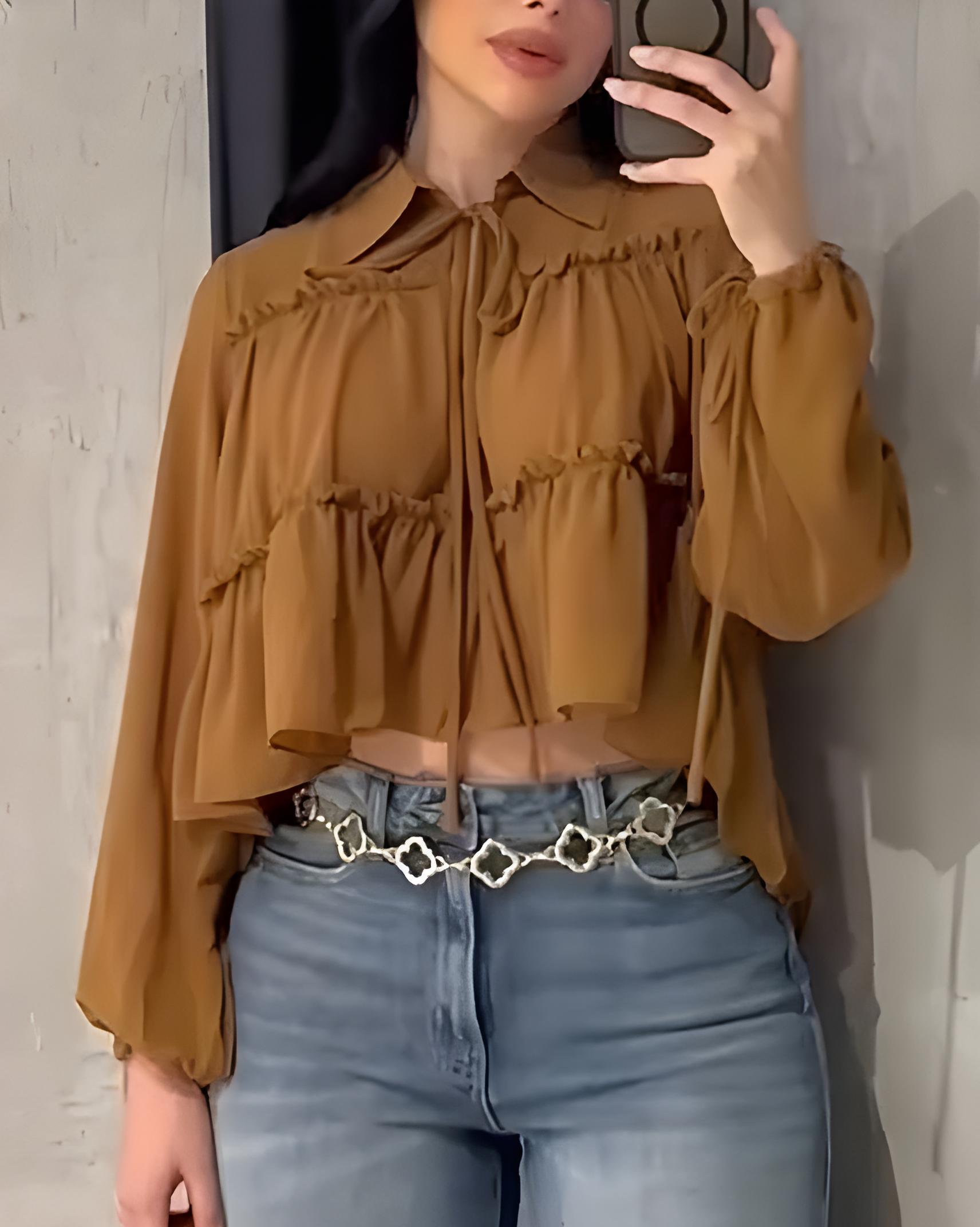 Women's Chiffon Ruffle Long Sleeve Shirt Peru