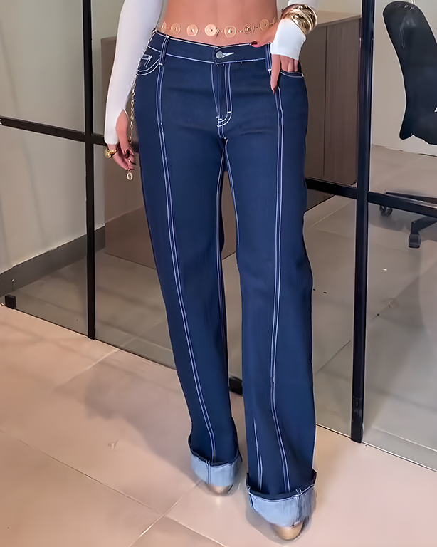 High-Waisted Straight-Leg Jeans Navy