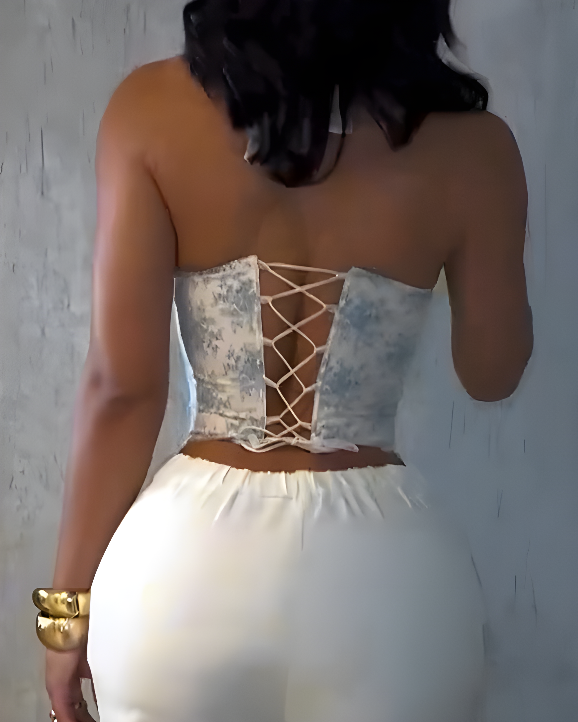 Sexy Print Halter Neck Tie Back Corset Top
