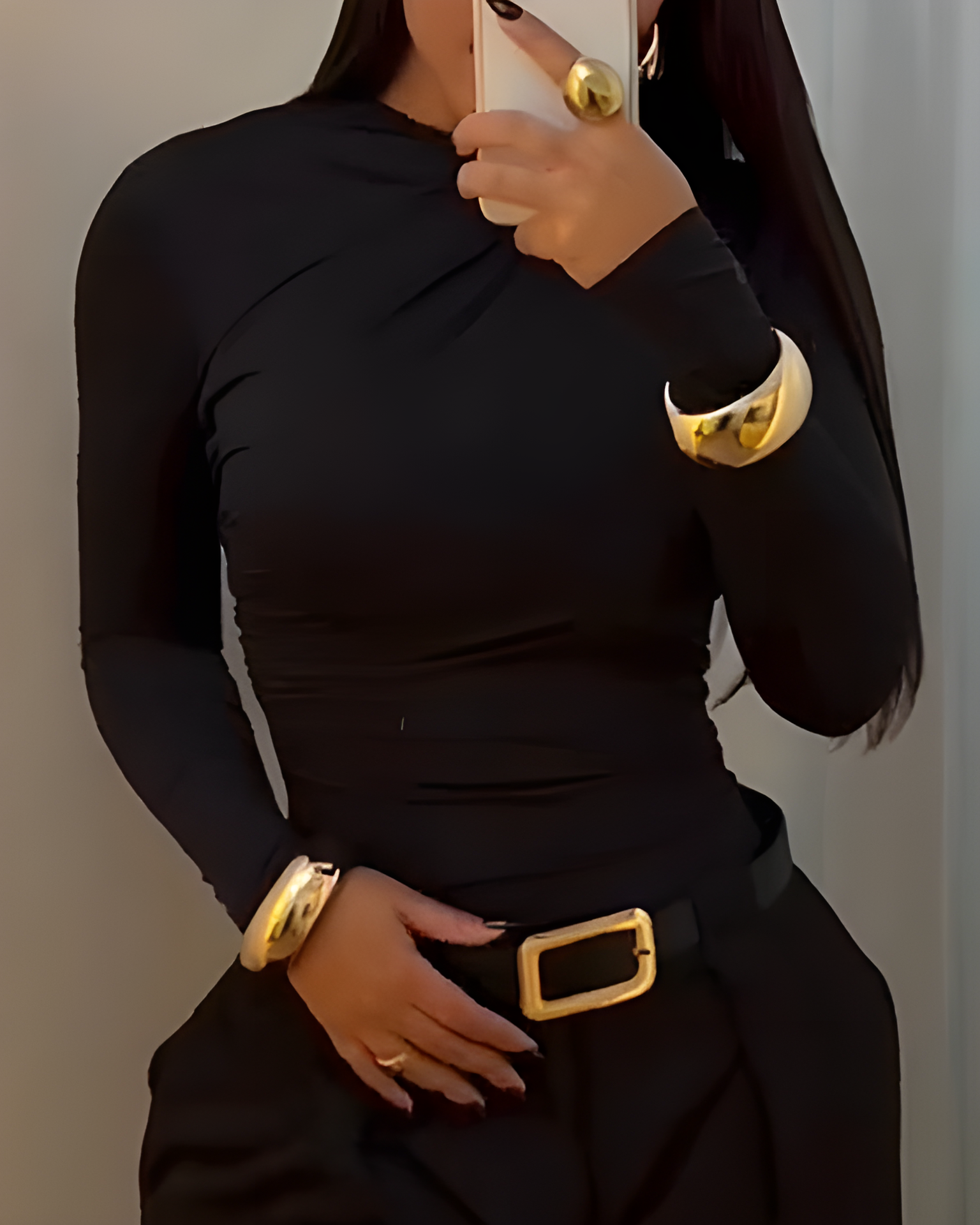 Women's Mesh Ruched Long Sleeve Top Black