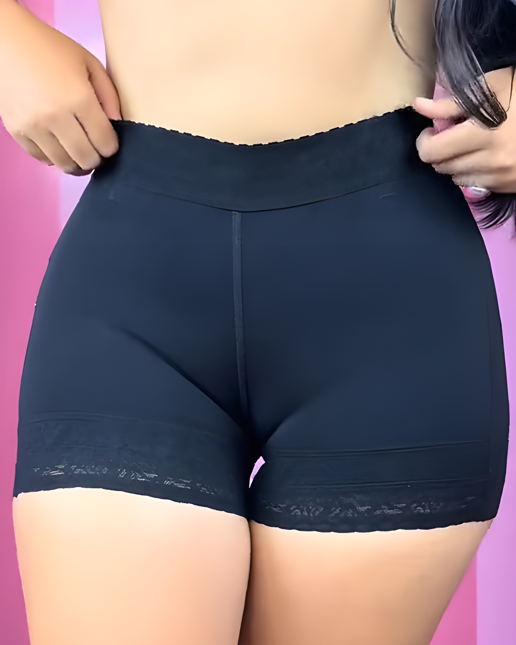 High-Waisted Hip-Lifting Shorts with Lace Trim Black