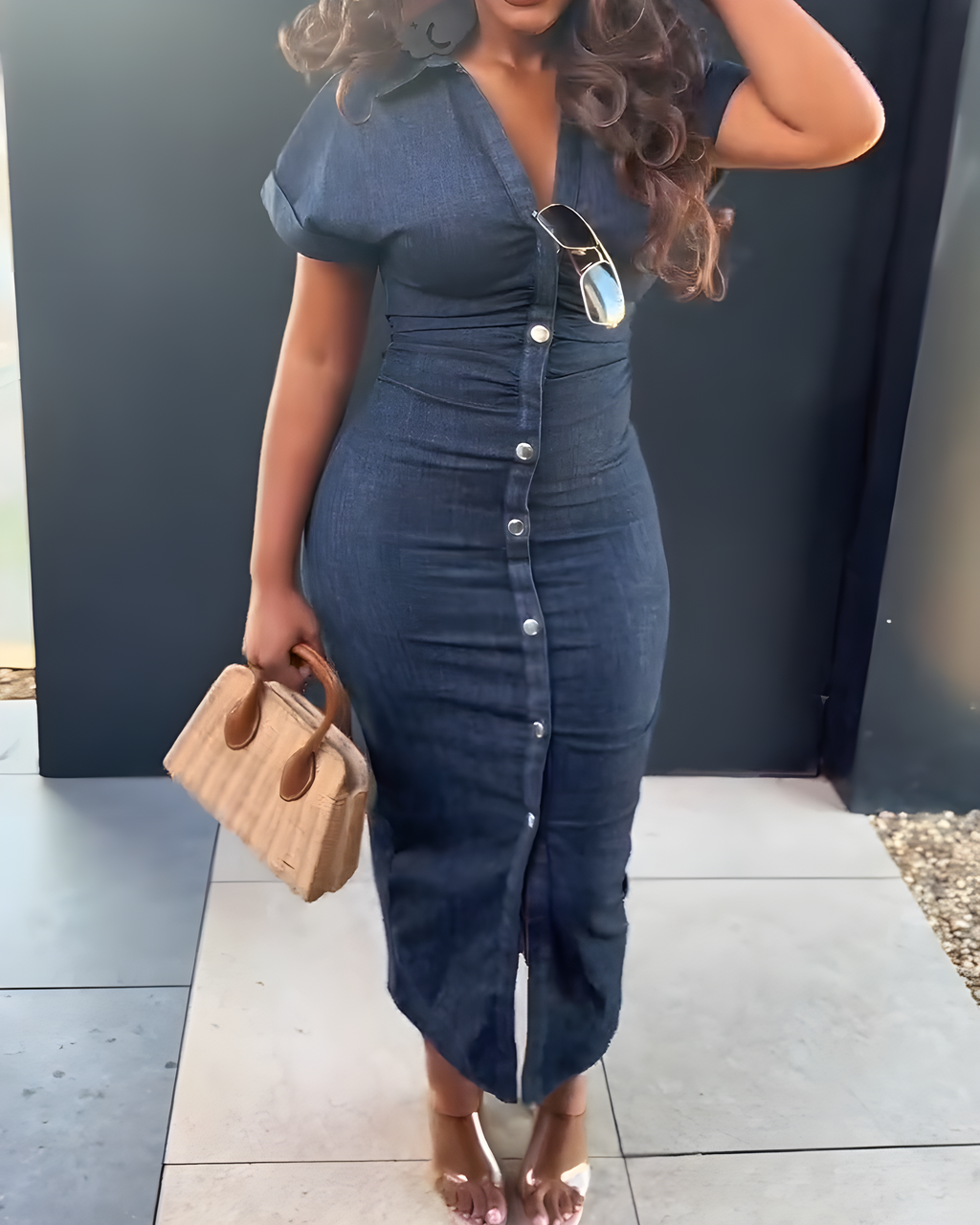 Women's Slim Fit Denim Bodycon Dress Blue