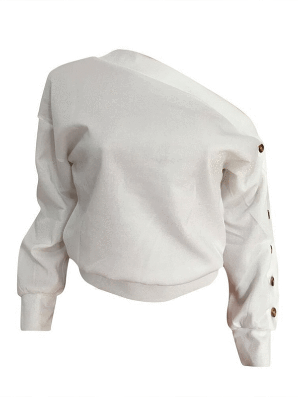 Boat-Neck Button-Sleeve Top