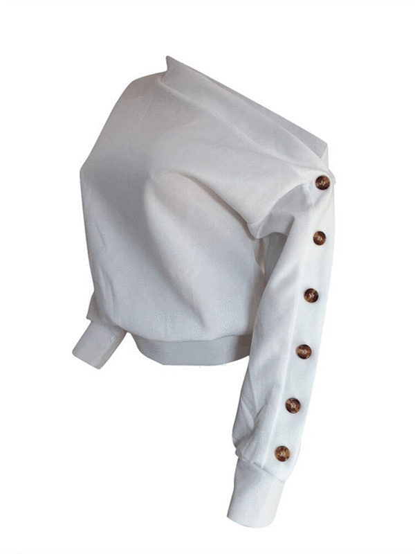 Boat-Neck Button-Sleeve Top