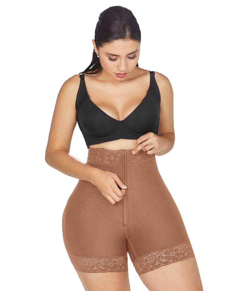 Women High Waist Front Zipper Booty Shaper Colombian Shapewear Short Peru