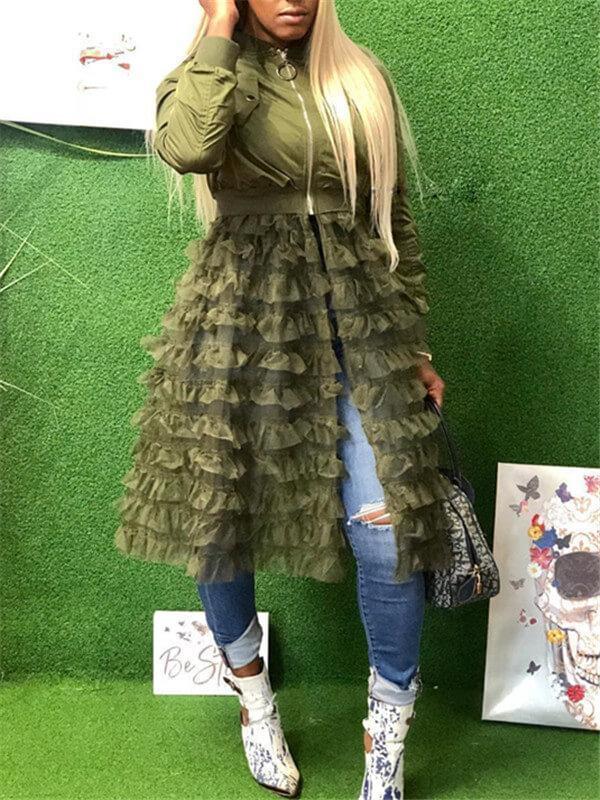Frilled Mesh Combo Jacket--Clearance