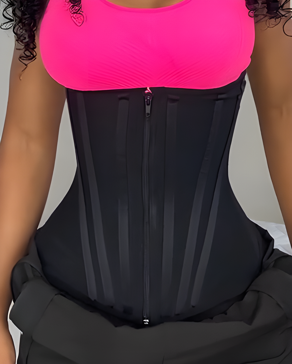 Steel-Boned Abdominal Compressions Hourglass Waist Trainer Black