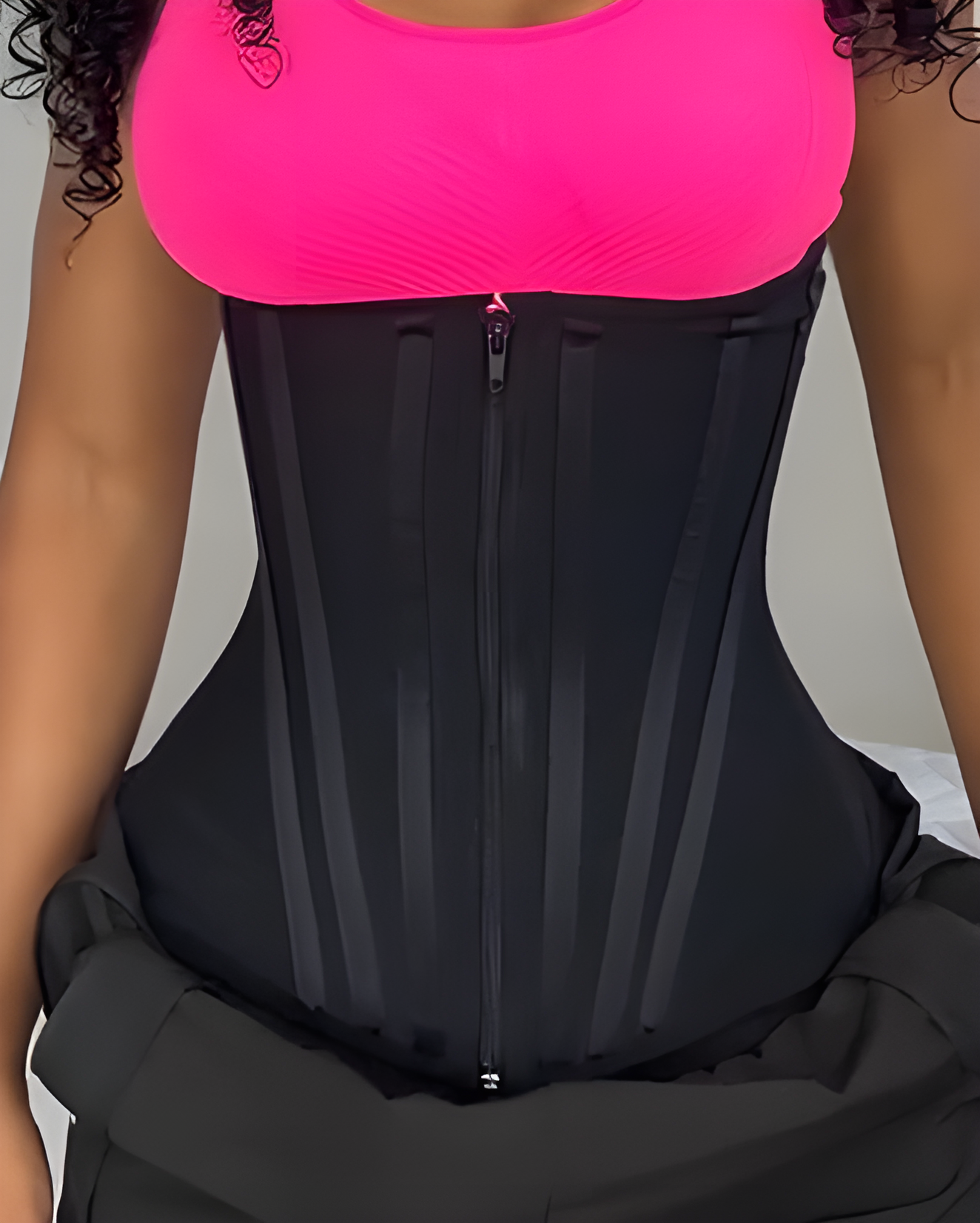 Steel-Boned Abdominal Compressions Hourglass Waist Trainer Black