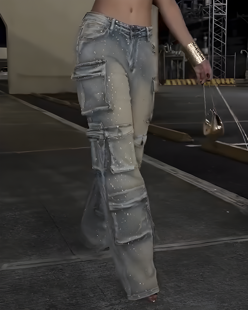 Women's Cargo Style Rhinestone Jeans