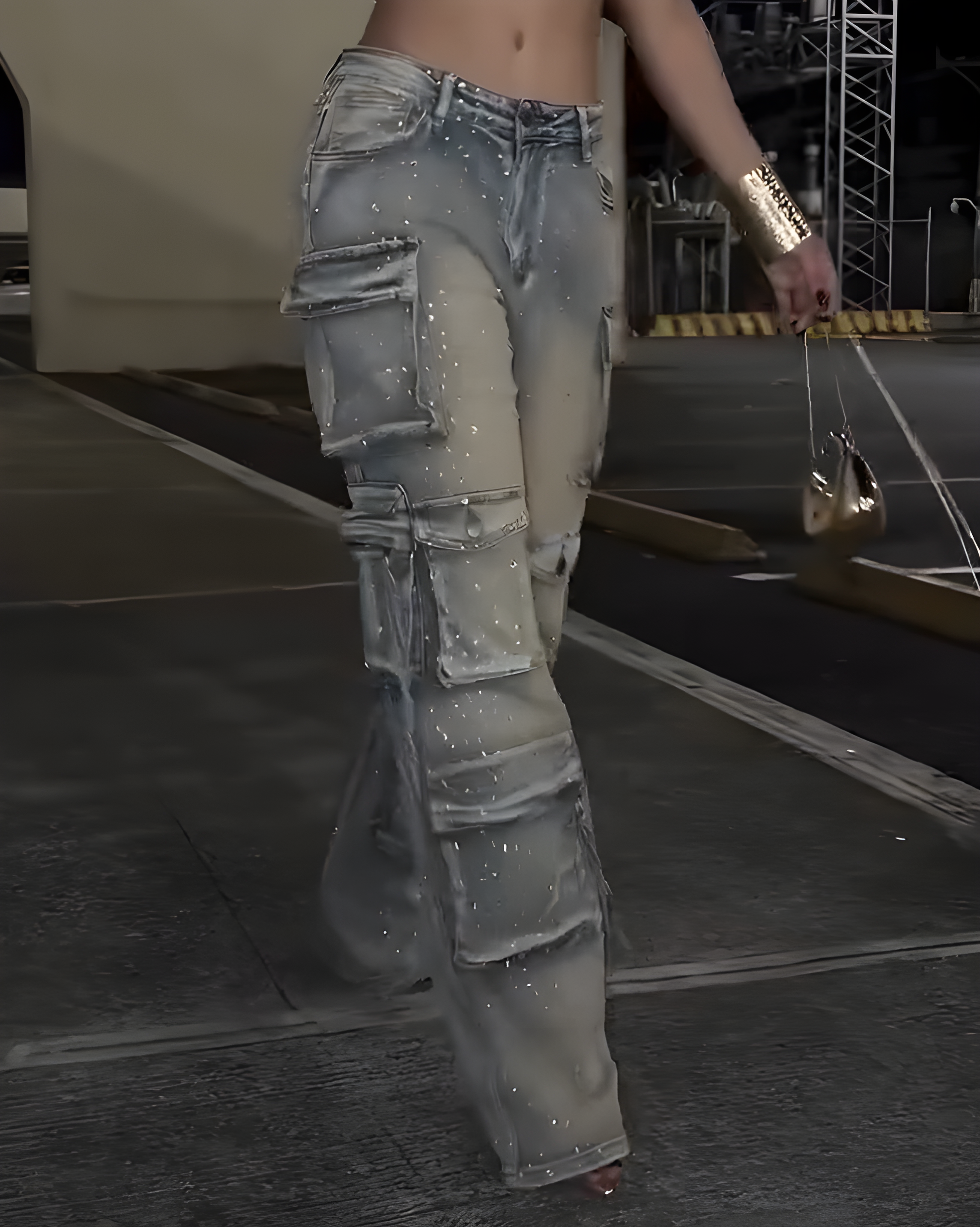 Women's Cargo Style Rhinestone Jeans
