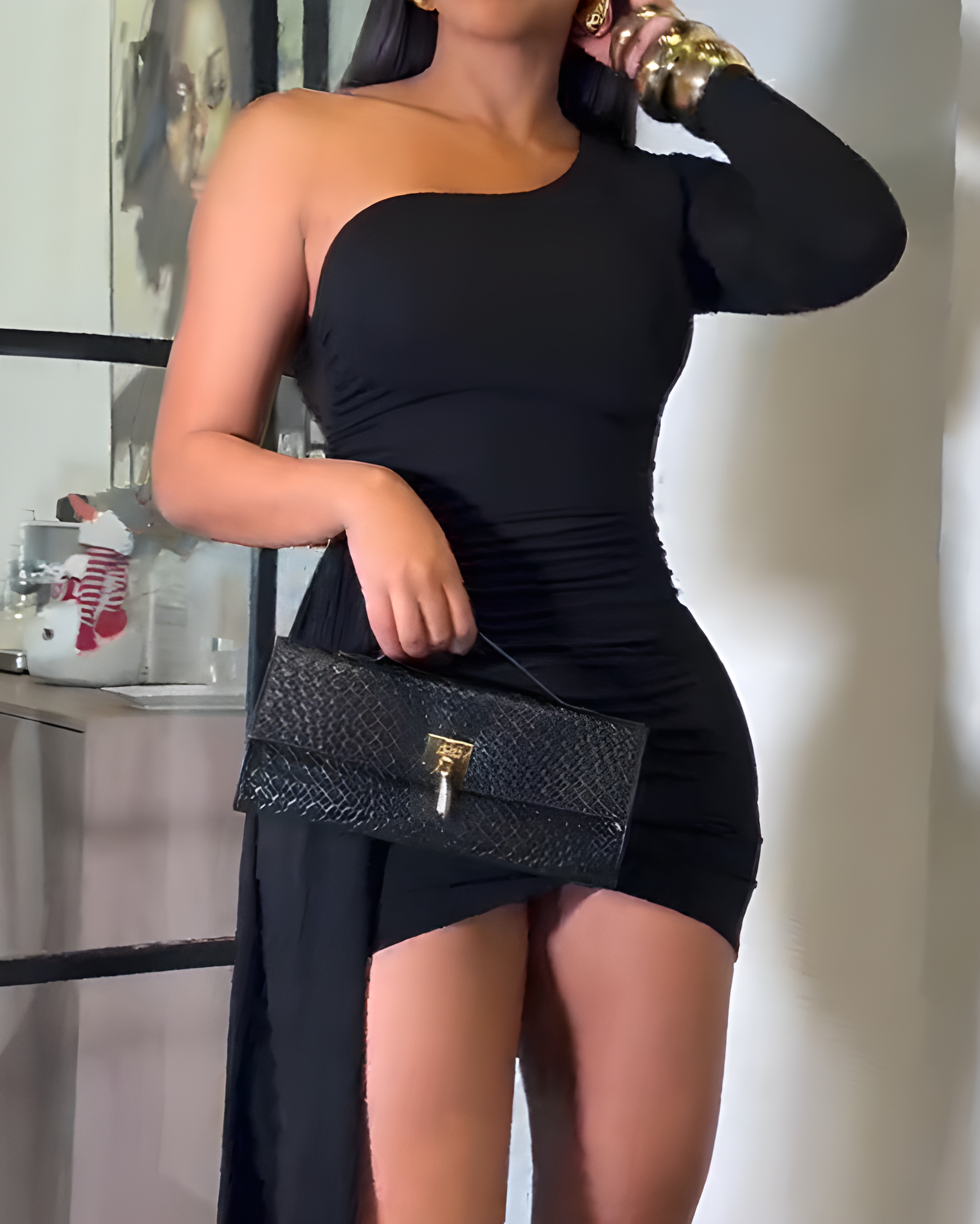 Women's Off-Shoulder Slimming Fit Dress Black