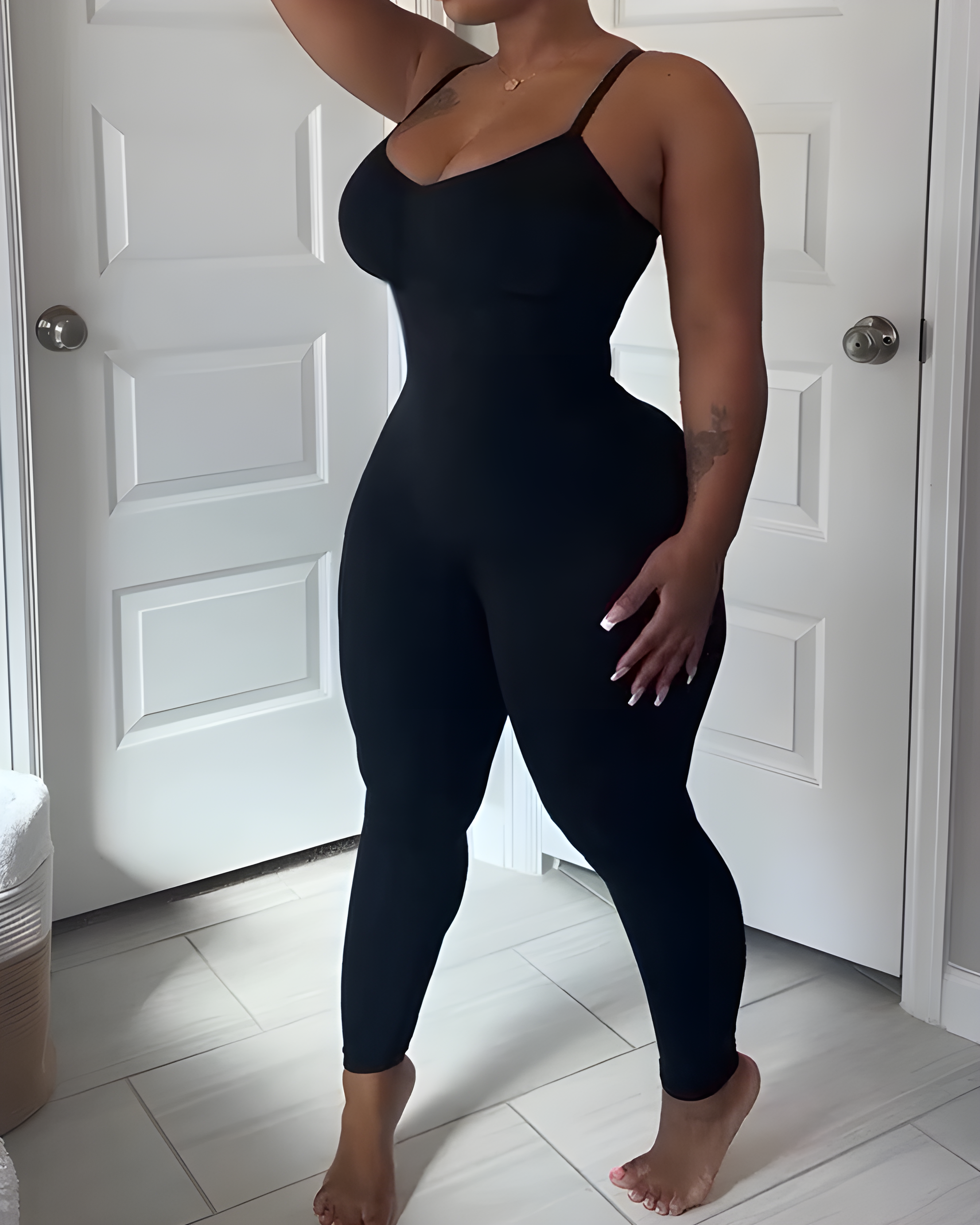Seamless Comfort Shaping Long Sleeveless Full Body Shaper Black