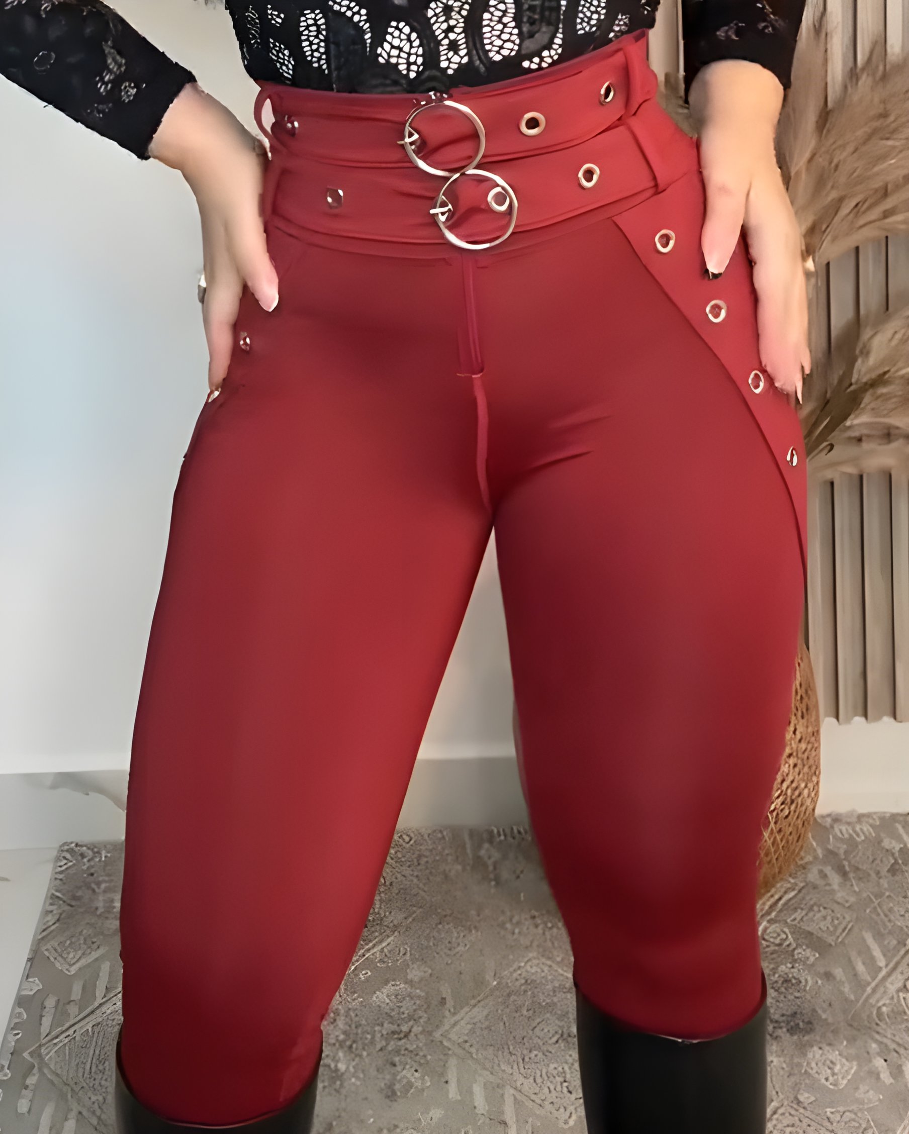 Women's High Elasticity Hip-Lifting Tight Pants DarkRed