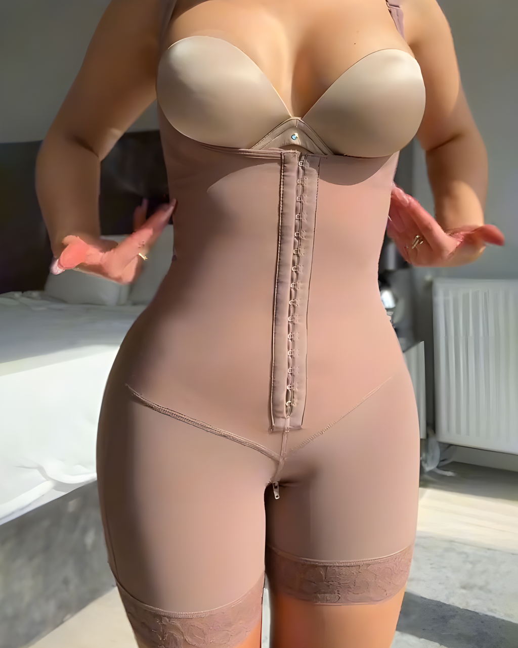 Comfortable Shaping Open-Chest Tummy-Control Shapewear RosyBrown
